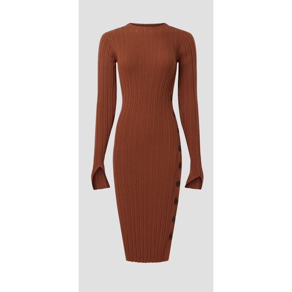 Adam Lippes Collective Side Button Midi Sweater Dress Rust Size Small - Picture 3 of 9